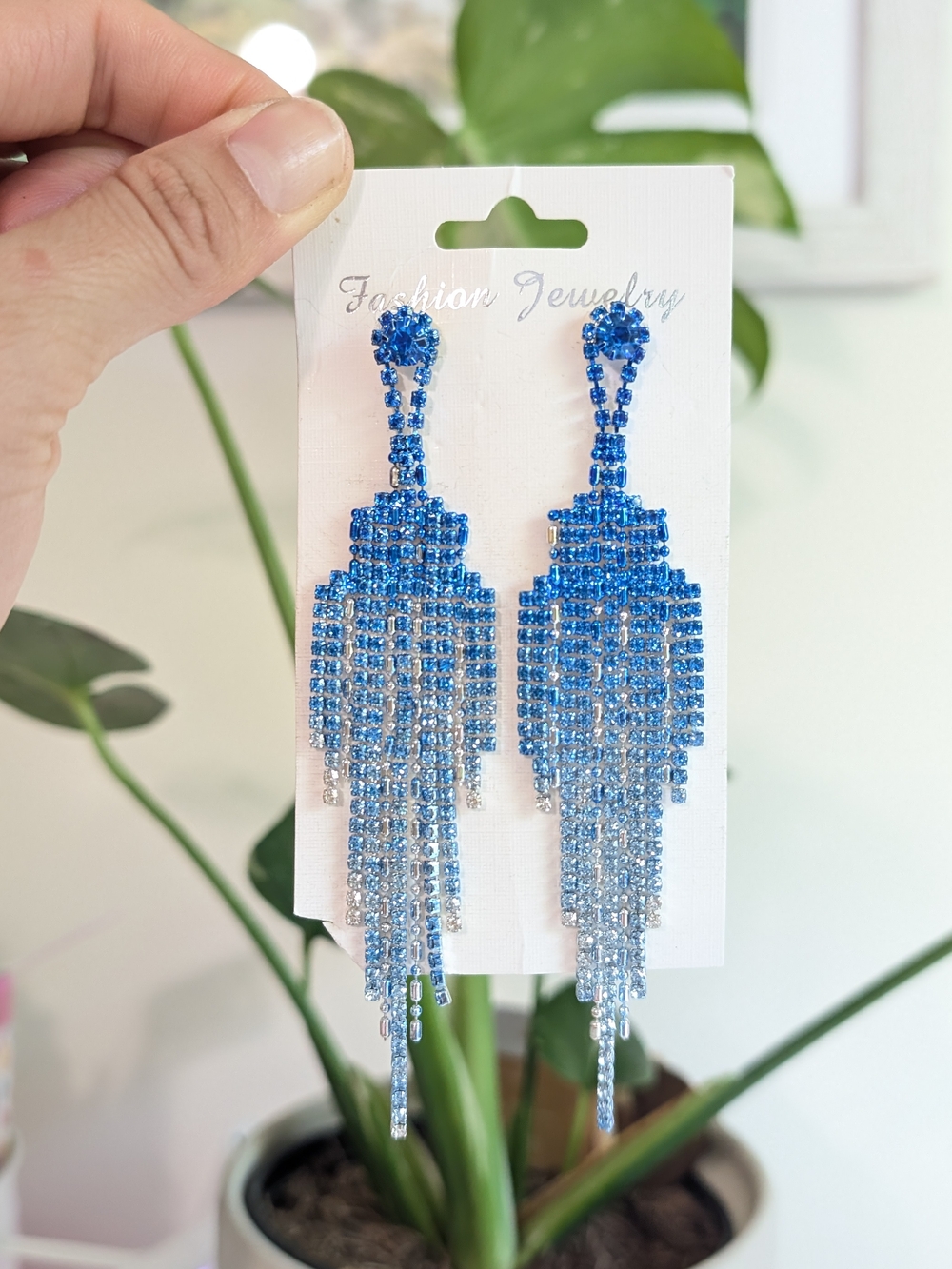 Fashion Jewelry Shimmering Blue Beaded Fringe Earrings